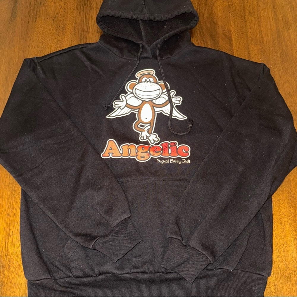 Bobby Jack Angelic Graphic Monkey Hoodie Sweatshirt Pullover Black Size Small